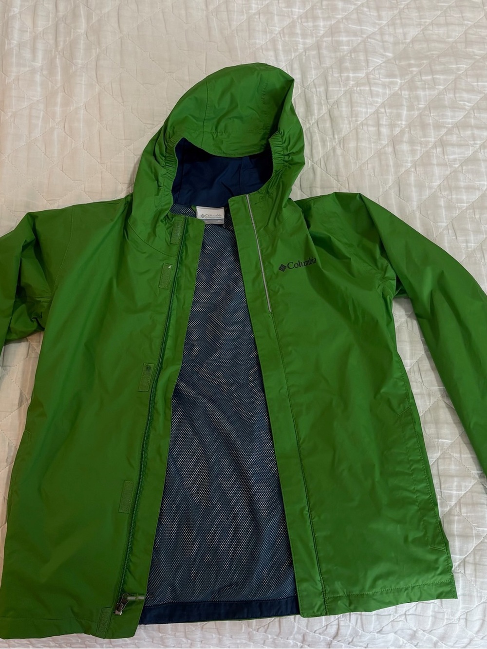 Columbia Bright Green Hooded Kids Raincoat Unisex M (10-12) - Picture 3 of 4